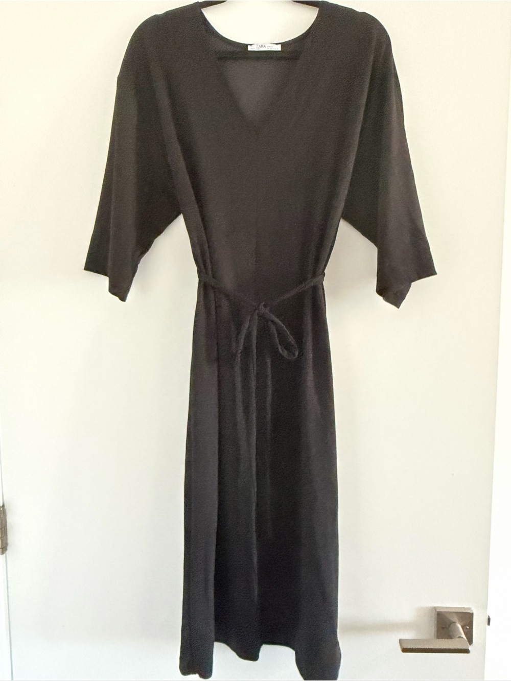 Zara Black V-Neck Tie-Waist Maxi Dress